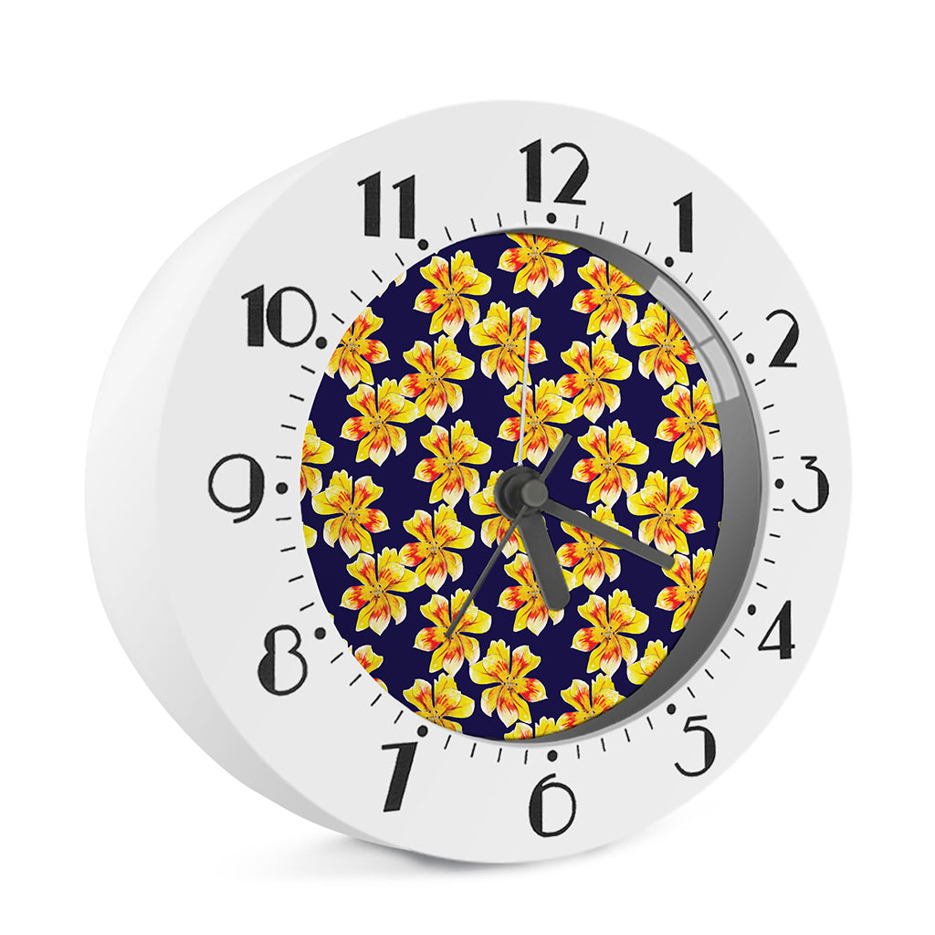 Yellow Watercolor Lily Pattern Print Alarm Clock
