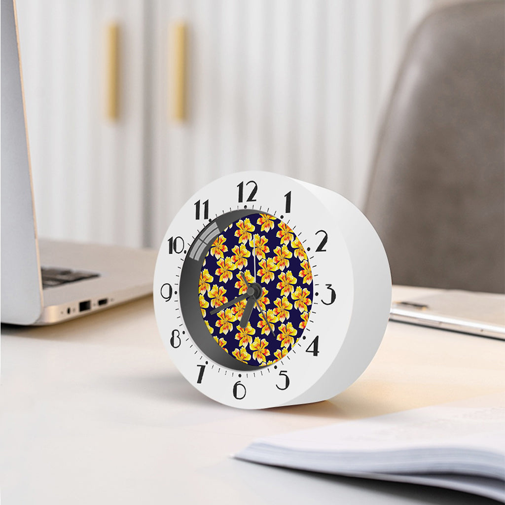 Yellow Watercolor Lily Pattern Print Alarm Clock