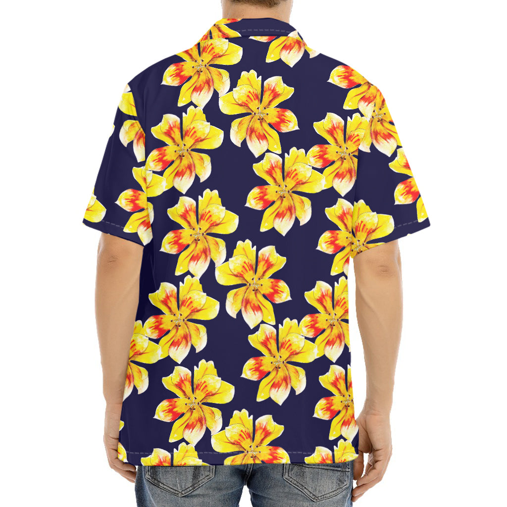 Yellow Watercolor Lily Pattern Print Aloha Shirt