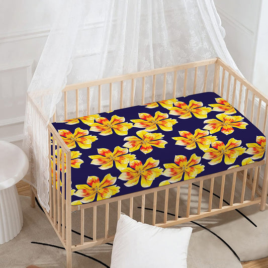 Yellow Watercolor Lily Pattern Print Baby Crib Sheet