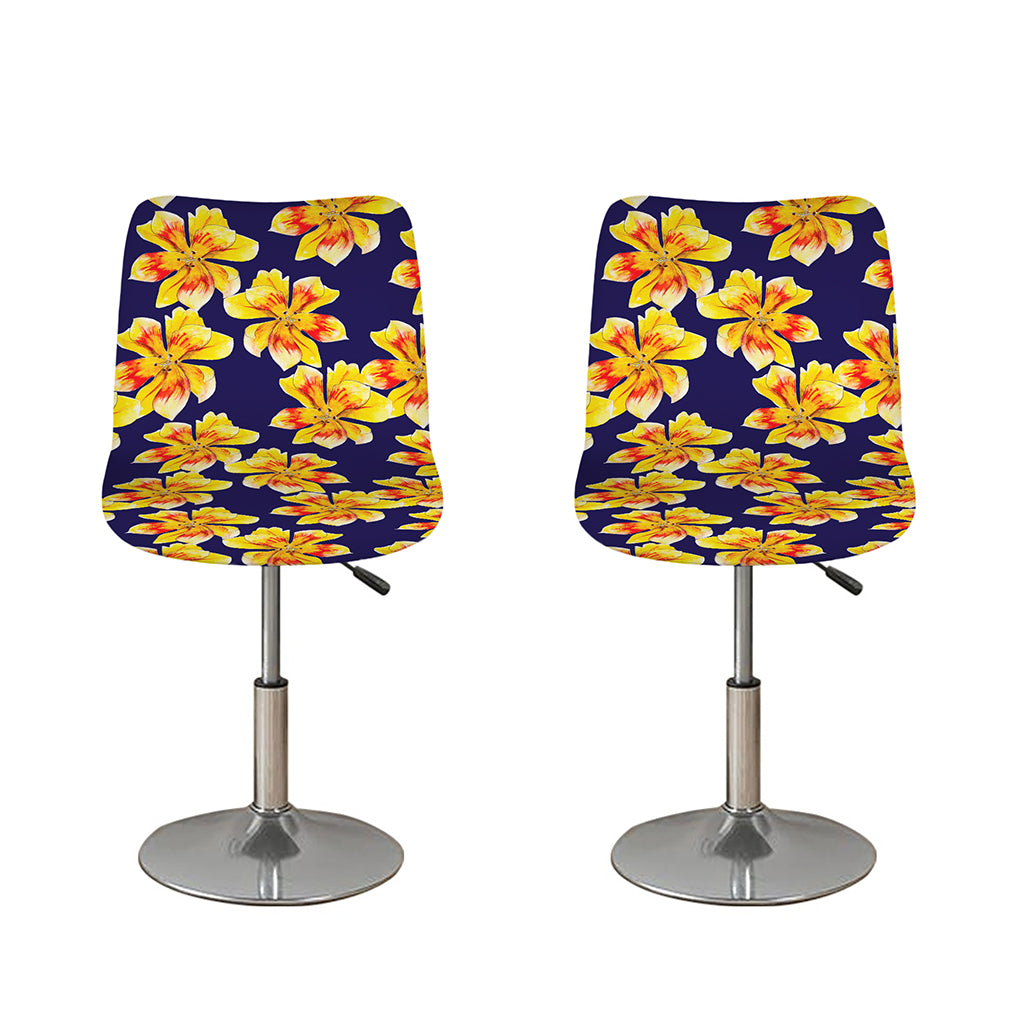 Yellow Watercolor Lily Pattern Print Bar Stool Covers