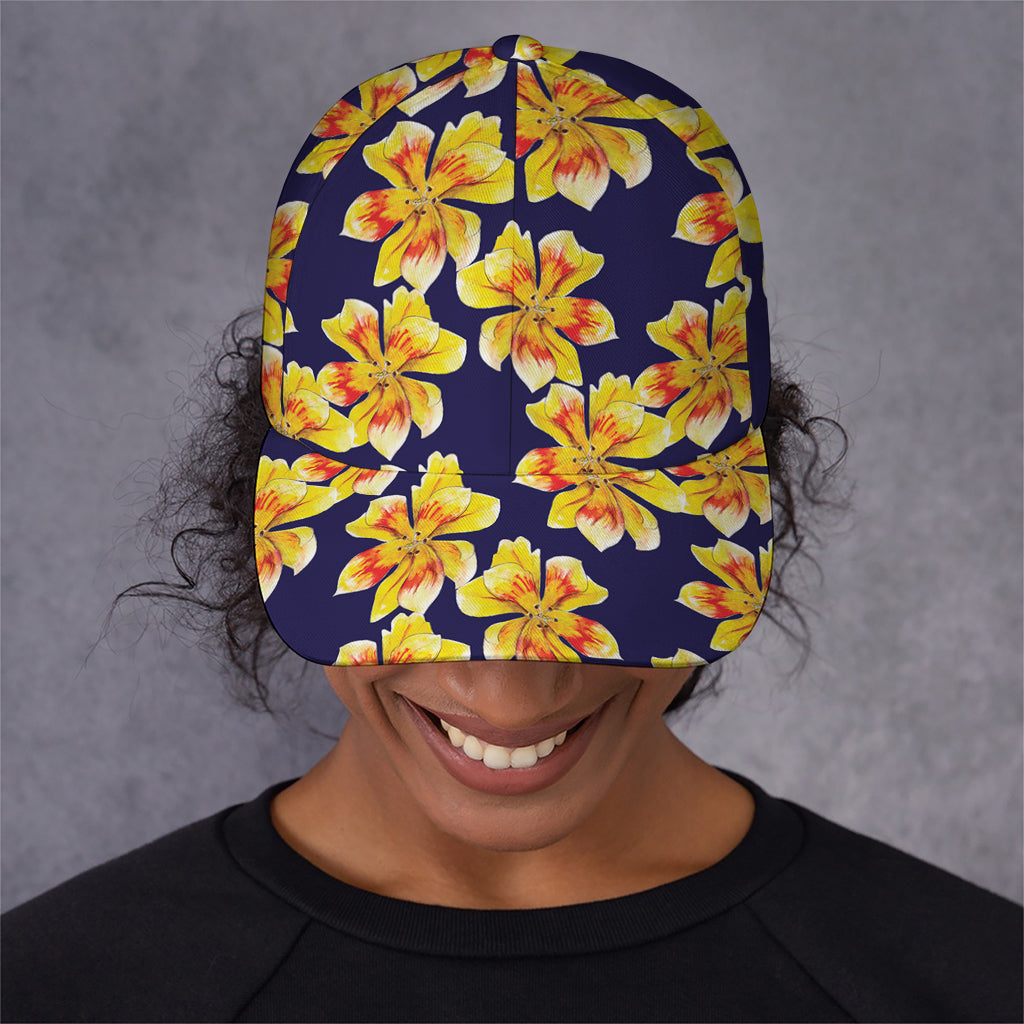 Yellow Watercolor Lily Pattern Print Baseball Cap