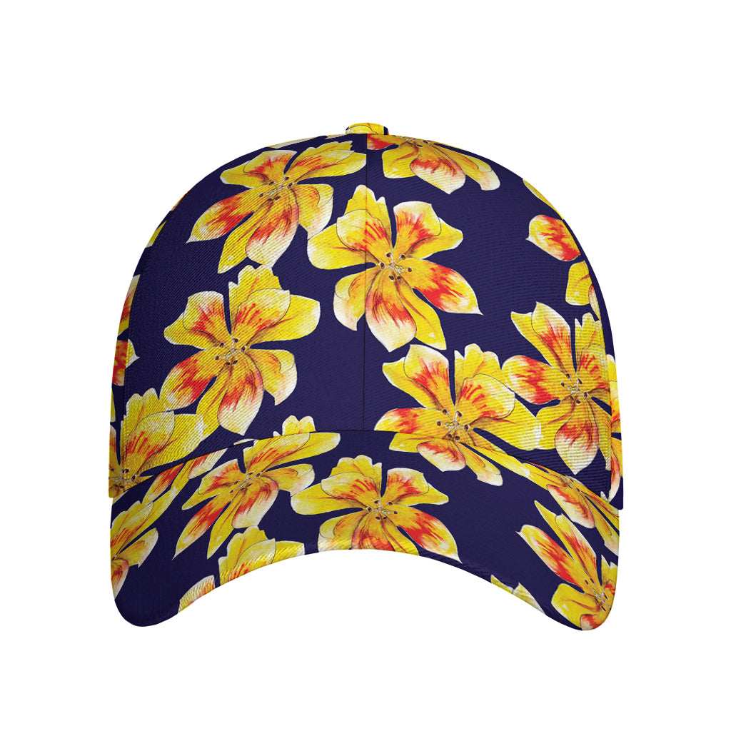 Yellow Watercolor Lily Pattern Print Baseball Cap