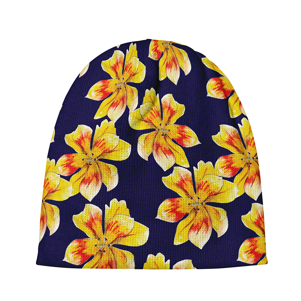 Yellow Watercolor Lily Pattern Print Beanie