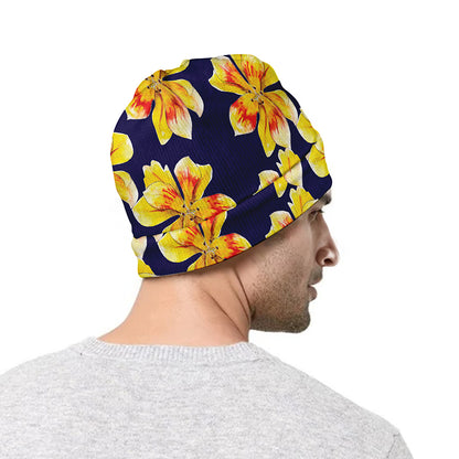 Yellow Watercolor Lily Pattern Print Beanie