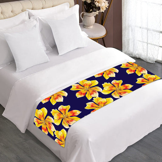 Yellow Watercolor Lily Pattern Print Bed Runner