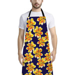 Yellow Watercolor Lily Pattern Print Bib Apron With Pocket