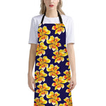 Yellow Watercolor Lily Pattern Print Bib Apron With Pocket