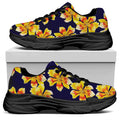 Yellow Watercolor Lily Pattern Print Black Chunky Shoes