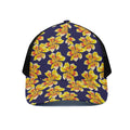 Yellow Watercolor Lily Pattern Print Black Mesh Trucker Hat