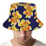 Yellow Watercolor Lily Pattern Print Bucket Hat