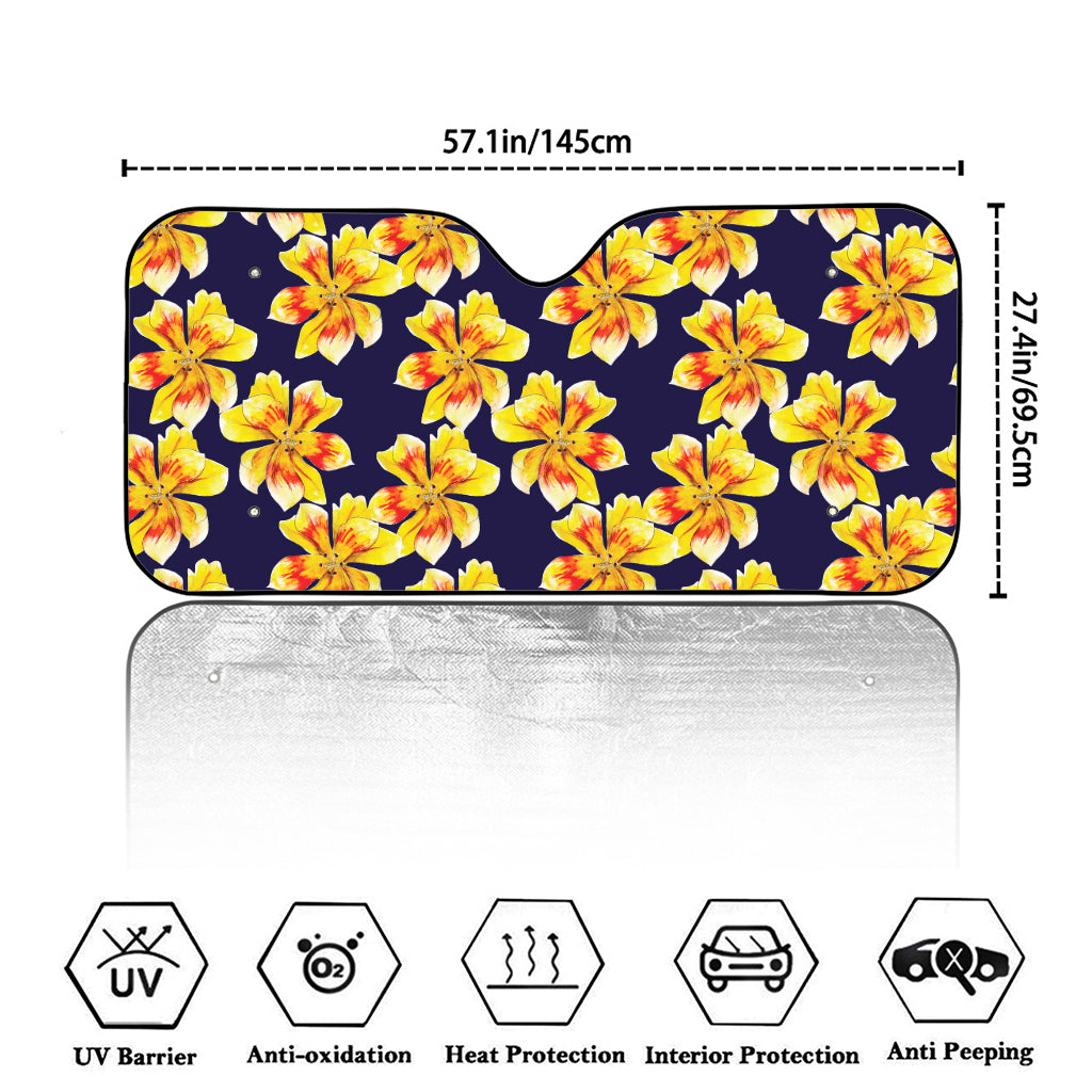 Yellow Watercolor Lily Pattern Print Car Windshield Sun Shade