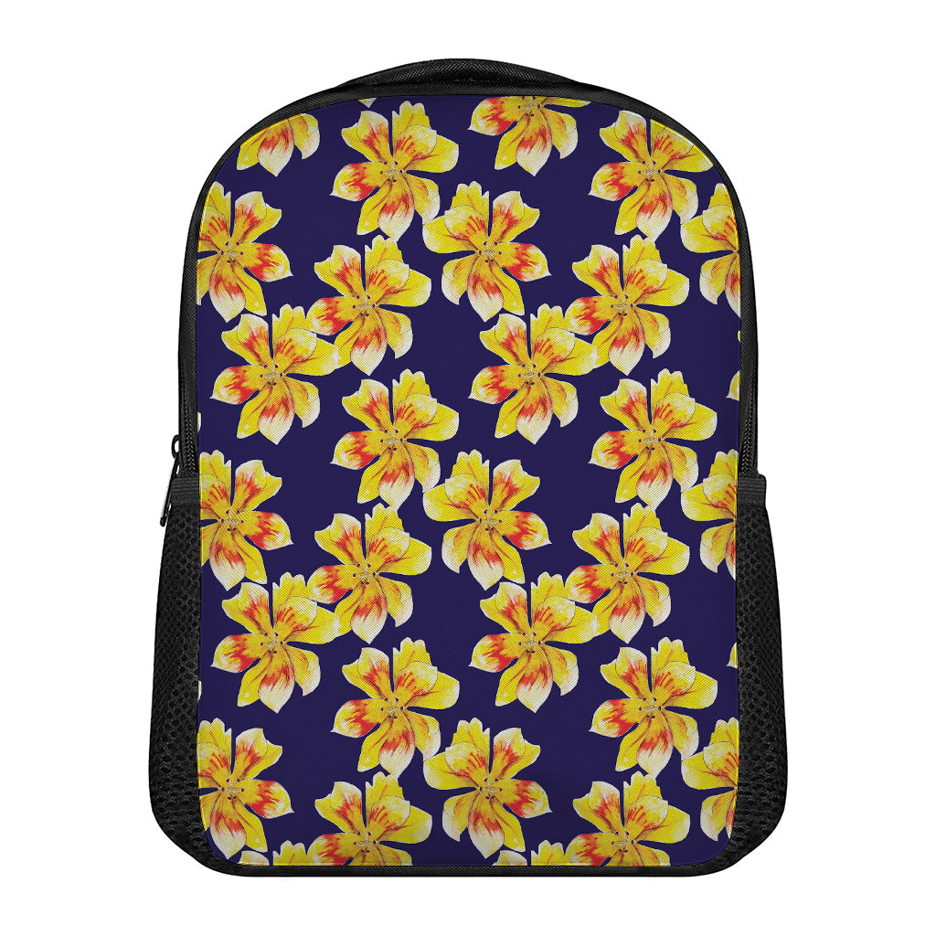Yellow Watercolor Lily Pattern Print Casual Backpack