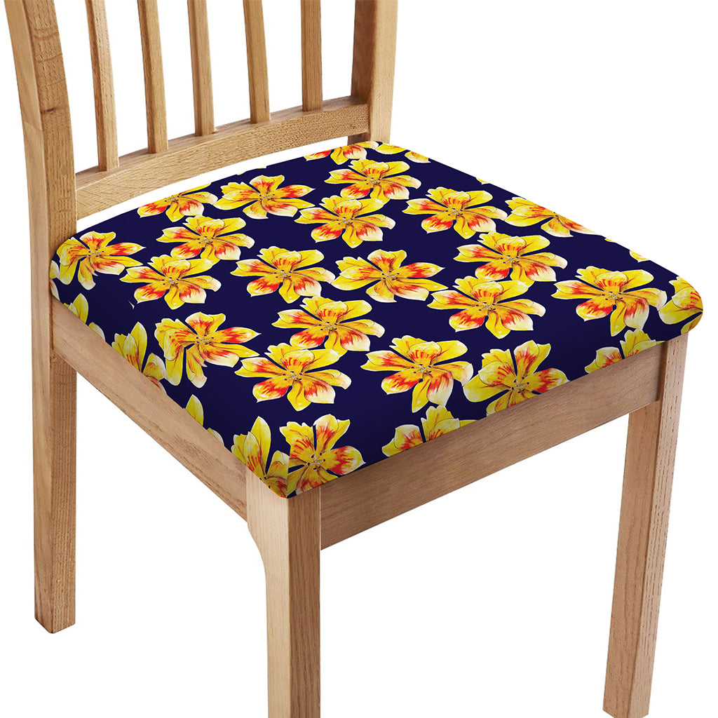 Yellow Watercolor Lily Pattern Print Chair Cushion Cover