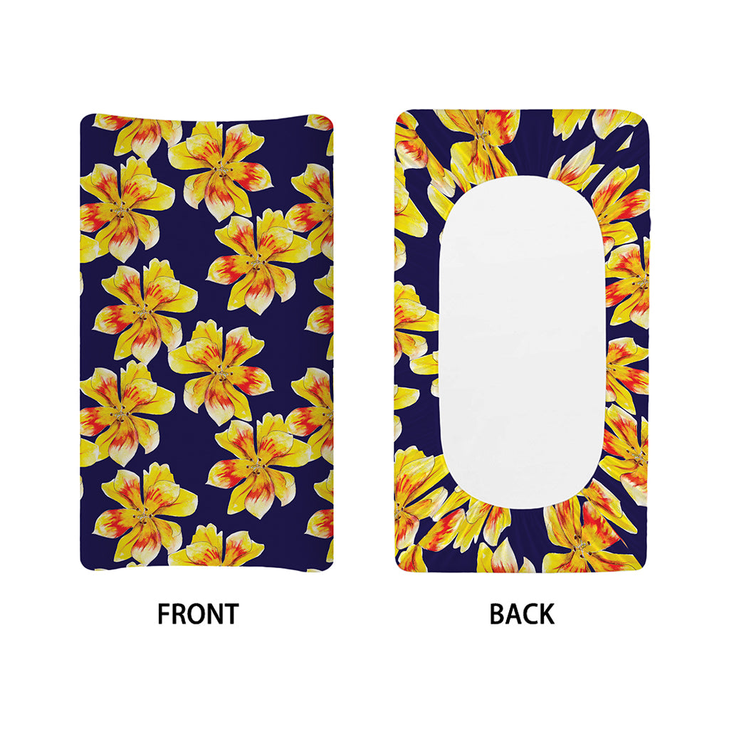 Yellow Watercolor Lily Pattern Print Changing Pad Cover