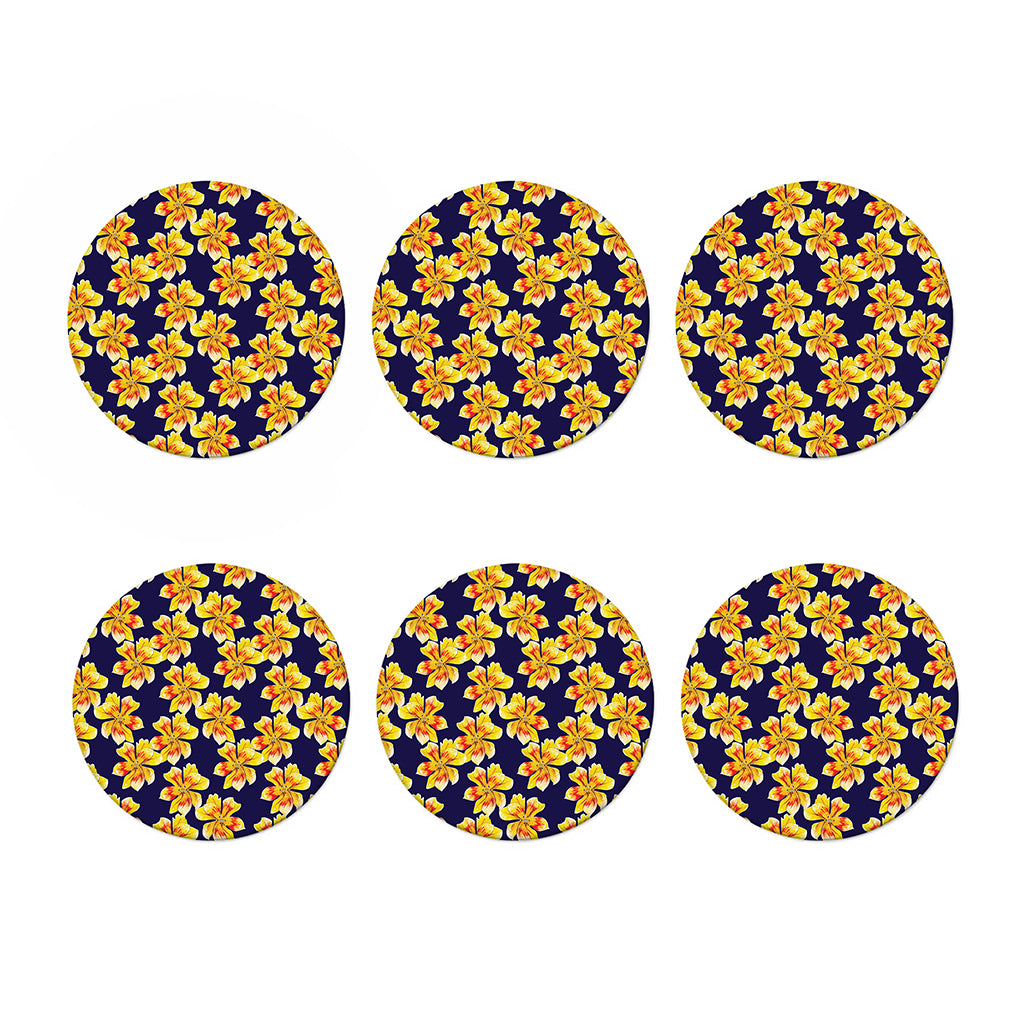 Yellow Watercolor Lily Pattern Print Coaster Set