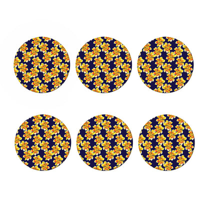 Yellow Watercolor Lily Pattern Print Coaster Set