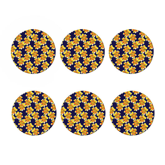 Yellow Watercolor Lily Pattern Print Coaster Set