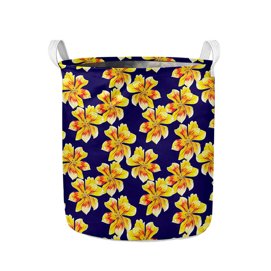 Yellow Watercolor Lily Pattern Print Collapsible Laundry Basket