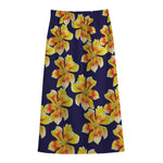 Yellow Watercolor Lily Pattern Print Cotton Front Slit Maxi Skirt