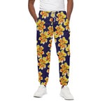 Yellow Watercolor Lily Pattern Print Cotton Pants