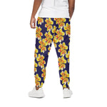 Yellow Watercolor Lily Pattern Print Cotton Pants