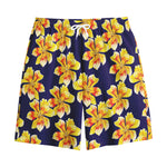 Yellow Watercolor Lily Pattern Print Cotton Shorts