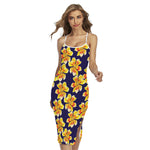 Yellow Watercolor Lily Pattern Print Cross Back Cami Dress