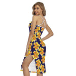 Yellow Watercolor Lily Pattern Print Cross Back Cami Dress