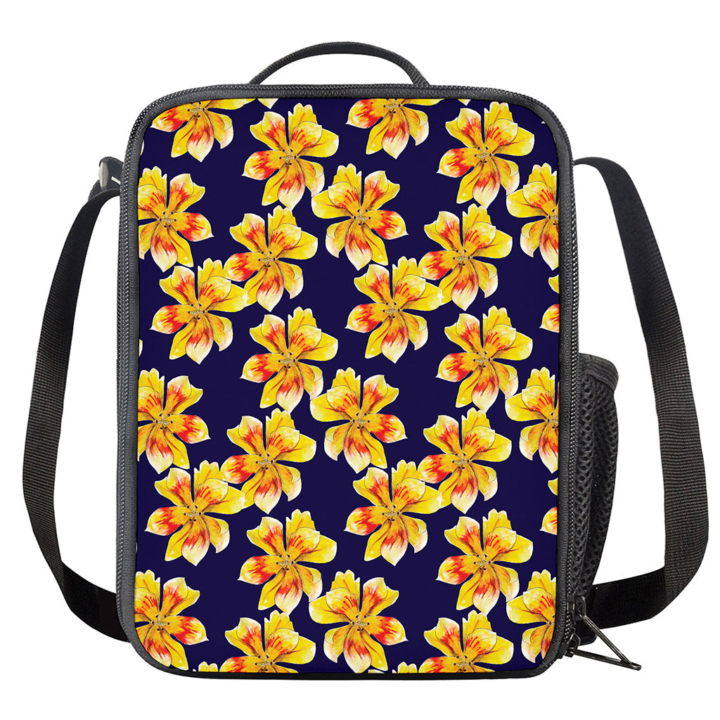 Yellow Watercolor Lily Pattern Print Crossbody Lunch Bag