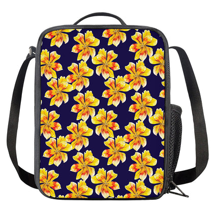 Yellow Watercolor Lily Pattern Print Crossbody Lunch Bag