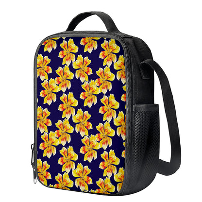 Yellow Watercolor Lily Pattern Print Crossbody Lunch Bag