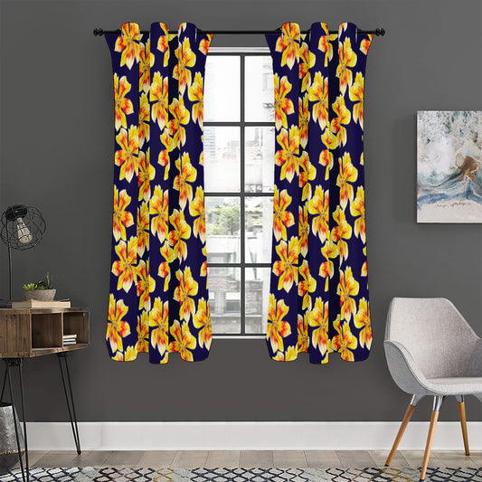 Yellow Watercolor Lily Pattern Print Curtain