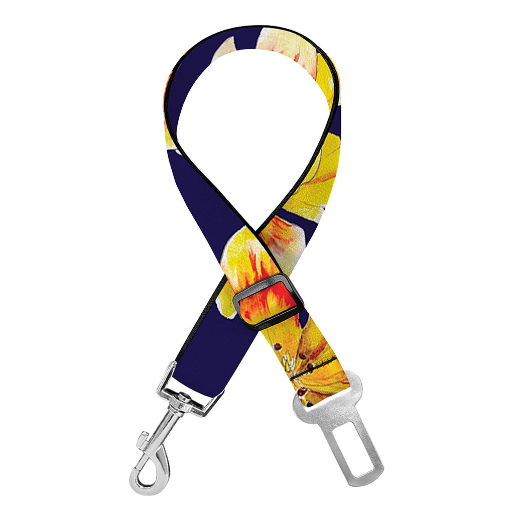 Yellow Watercolor Lily Pattern Print Dog Seat Belt