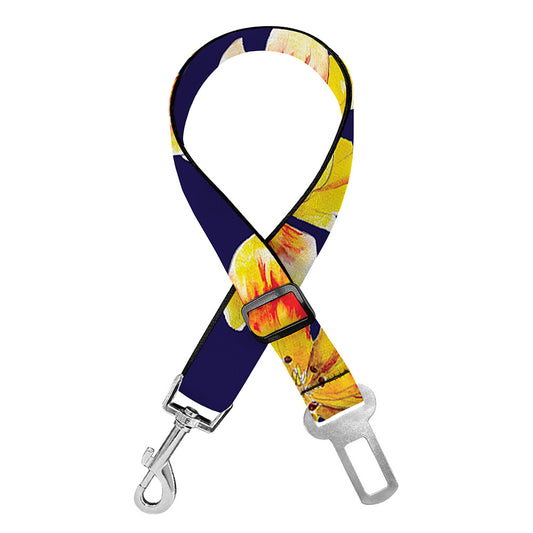 Yellow Watercolor Lily Pattern Print Dog Seat Belt