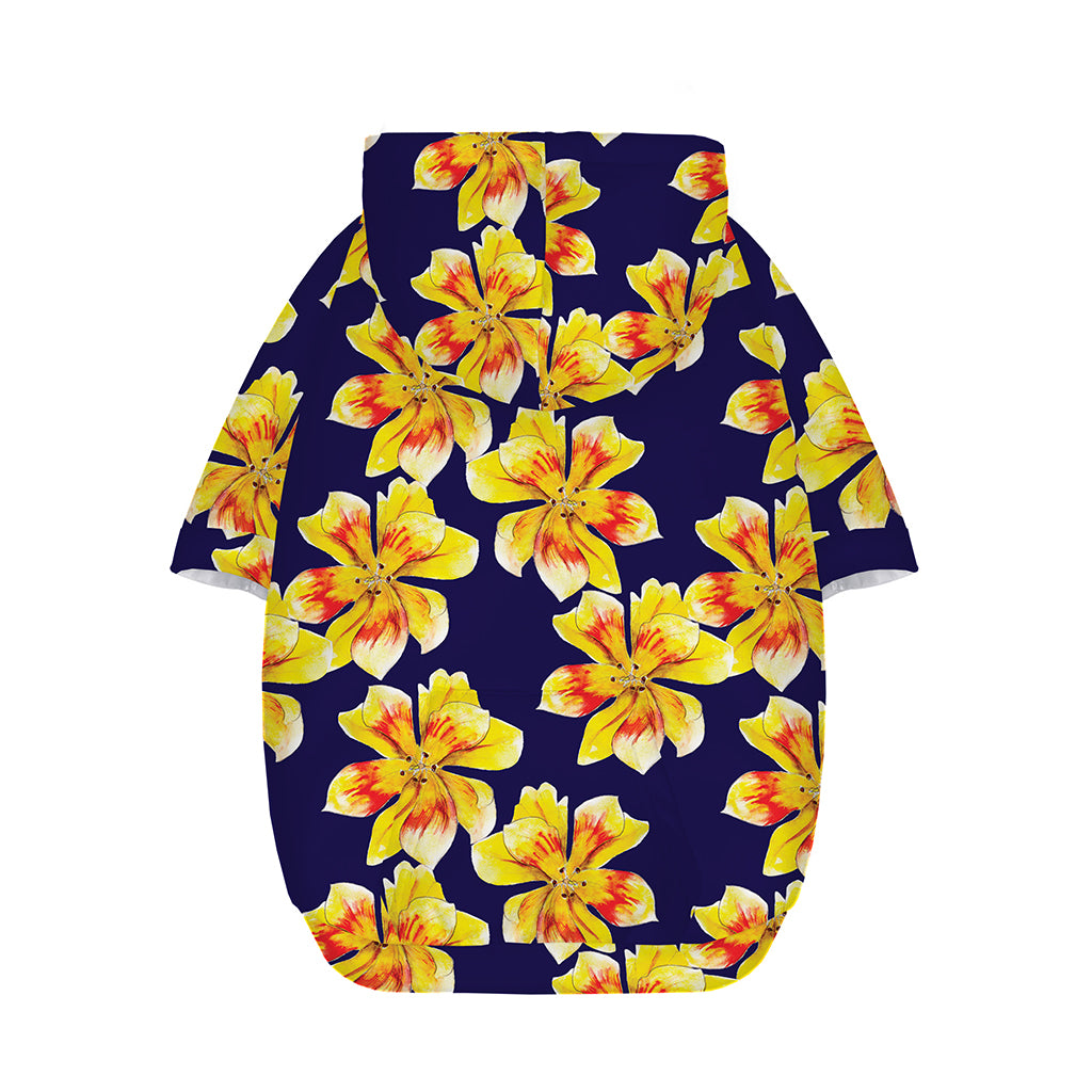 Yellow Watercolor Lily Pattern Print Dog Zip Up Hoodie