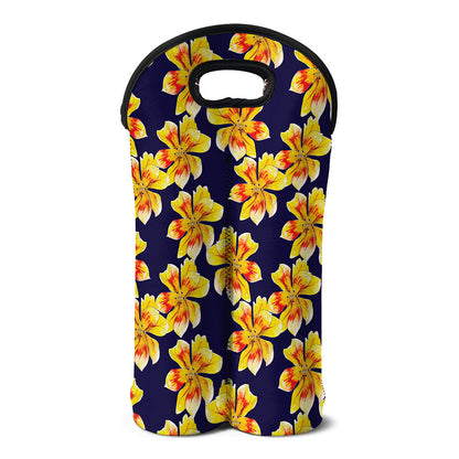 Yellow Watercolor Lily Pattern Print Double Neoprene Wine Tote
