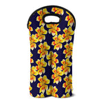 Yellow Watercolor Lily Pattern Print Double Neoprene Wine Tote