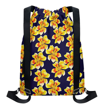 Yellow Watercolor Lily Pattern Print Drawstring Backpack