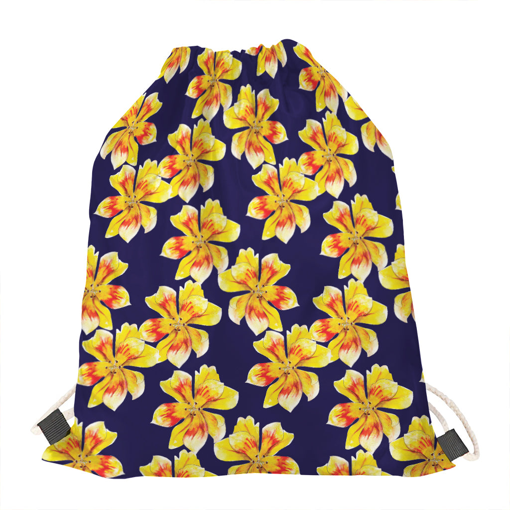 Yellow Watercolor Lily Pattern Print Drawstring Bag
