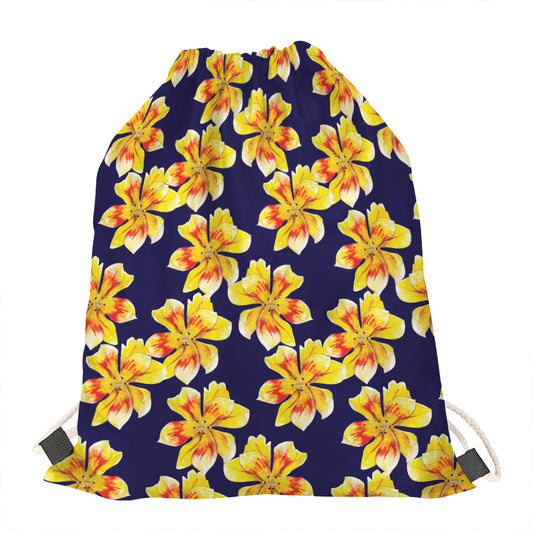 Yellow Watercolor Lily Pattern Print Drawstring Bag