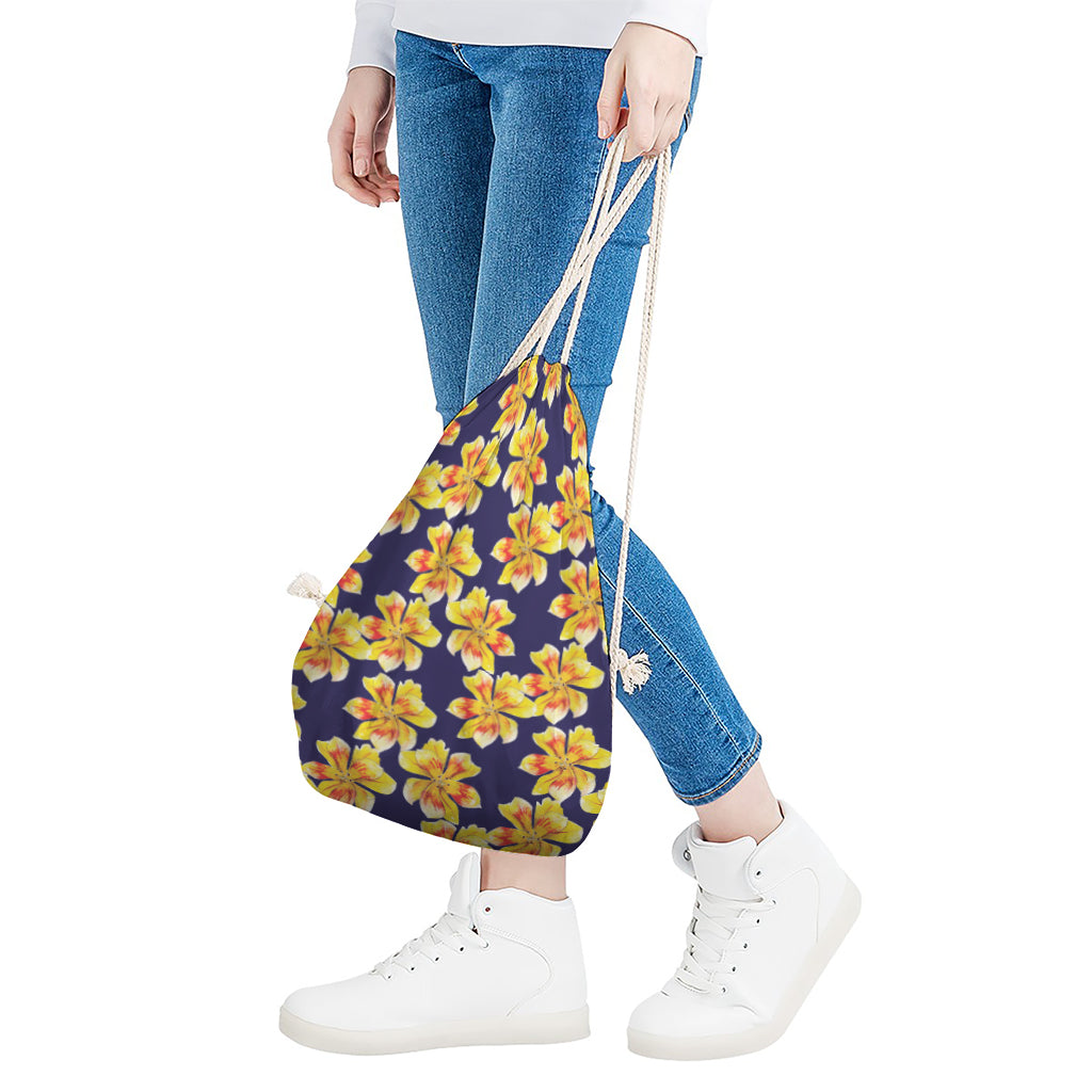 Yellow Watercolor Lily Pattern Print Drawstring Bag