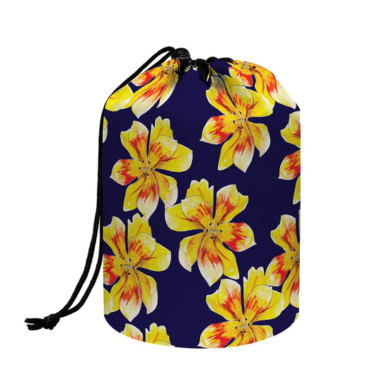 Yellow Watercolor Lily Pattern Print Drawstring Makeup Bag