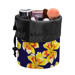 Yellow Watercolor Lily Pattern Print Drawstring Makeup Bag