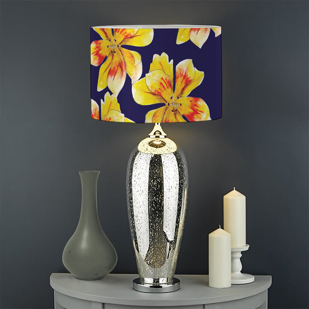 Yellow Watercolor Lily Pattern Print Drum Lamp Shade