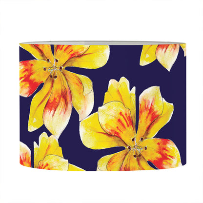 Yellow Watercolor Lily Pattern Print Drum Lamp Shade
