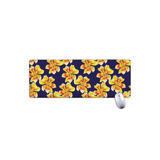Yellow Watercolor Lily Pattern Print Extended Mouse Pad