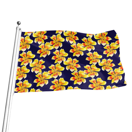 Yellow Watercolor Lily Pattern Print Flag