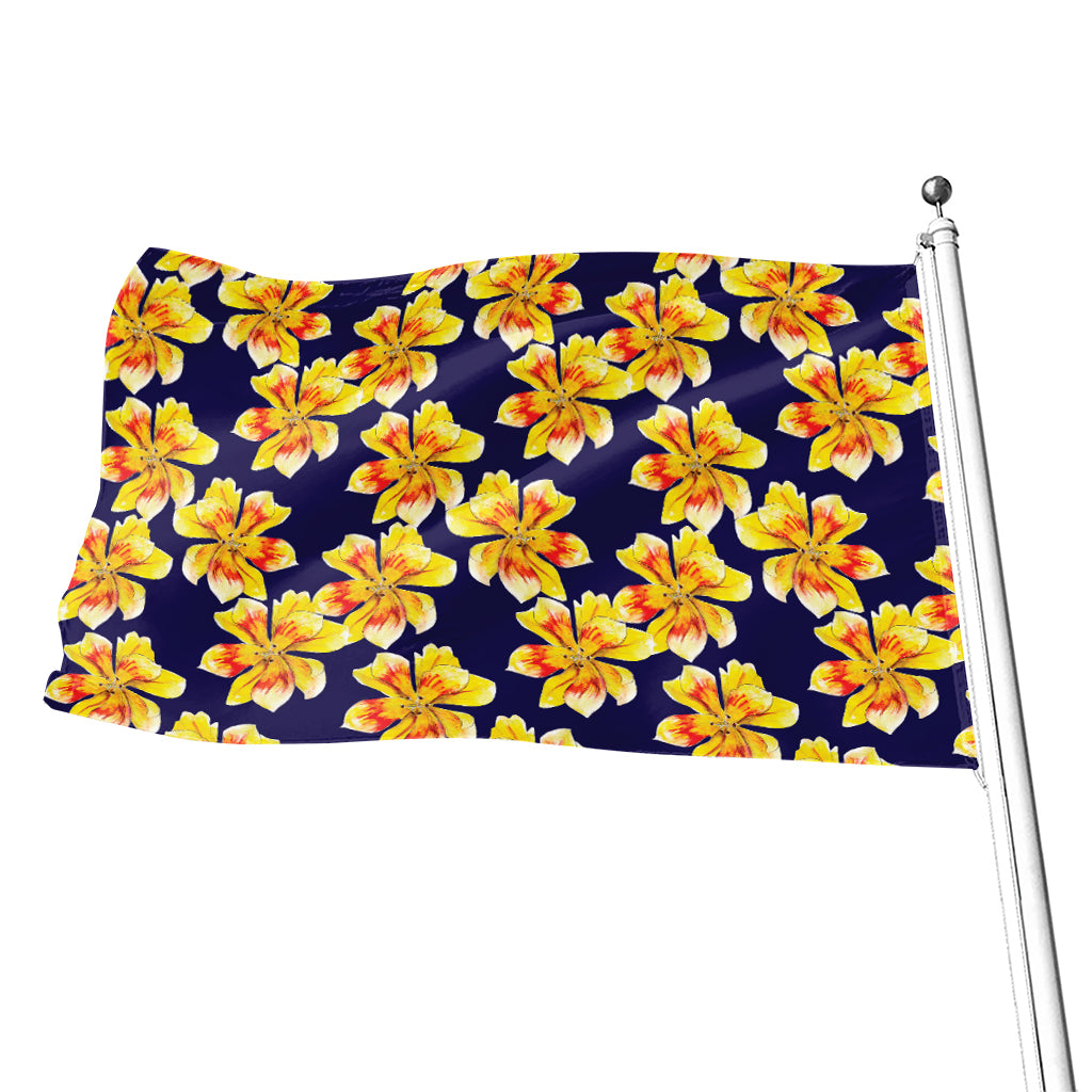 Yellow Watercolor Lily Pattern Print Flag