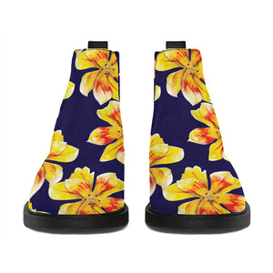 Yellow Watercolor Lily Pattern Print Flat Ankle Boots